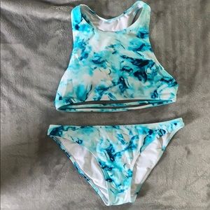 Teal and white bikini